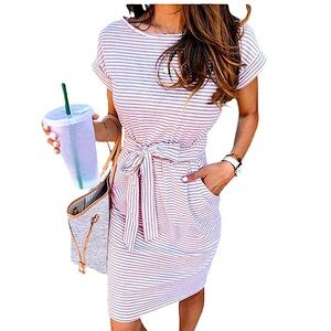 NWT Small Women's Summer‎ Striped Short Sleeve TShirt Dress